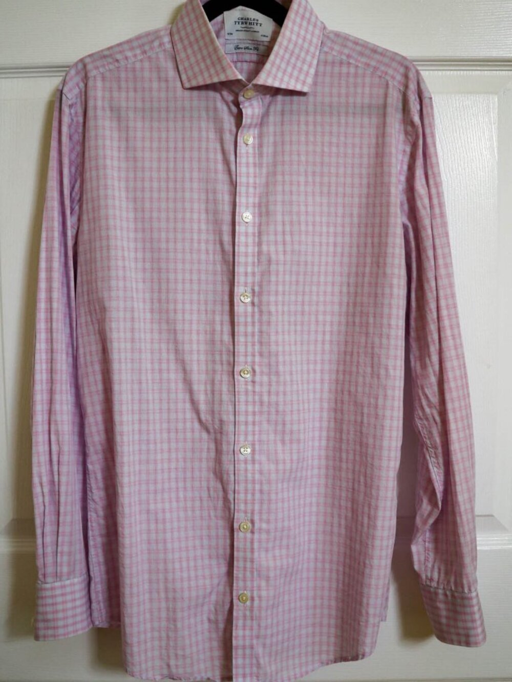 Charles Tyrwhitt Dress Shirt Button Down Long Sleeves Pink Plaid Sz 16-34 XL